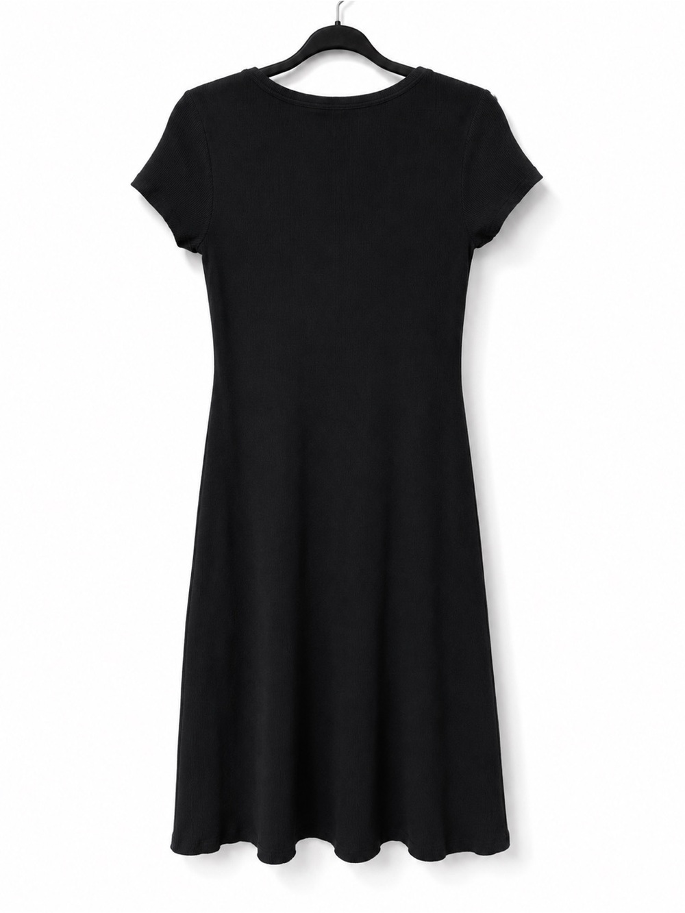 Lauren Ralph Lauren Black Ribbed 100% Cotton Henley Midi Dress M 90’s Minimalist - Picture 3 of 8
